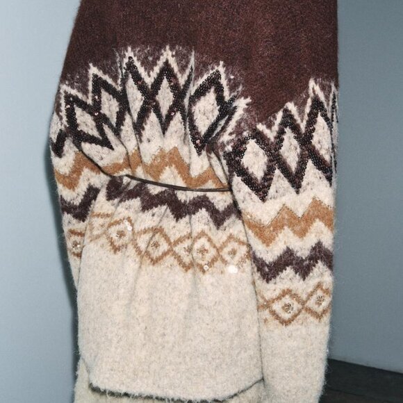 ZARA SEQUINED JACQUARD KNIT CARDIGAN WITH BELT - Picture 10 of 16